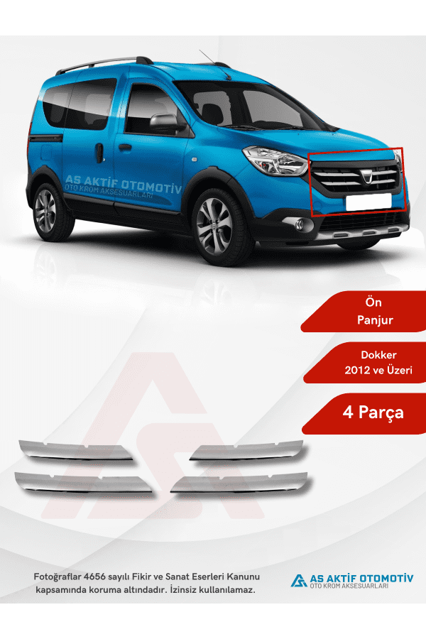 Dacia Dokker Lav Ön Panjur 4 Parça 2012-2017 Krom Paslanmaz Çelik