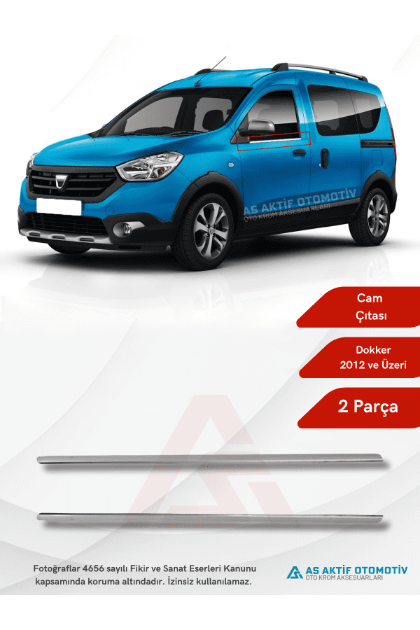 Dacia Dokker Lav Cam Çıtası 4 Parça 2012 ve Üzeri Krom Paslanmaz Çelik