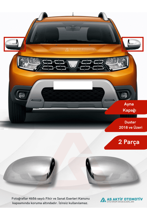 Dacia Duster Suv Ayna Kapağı 2 Parça 2018 ve Üzeri Krom Paslanmaz Çelik