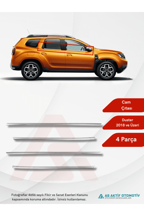 Dacia Duster Suv Cam Çıtası 4 Parça 2018 ve Üzeri Krom Paslanmaz Çelik