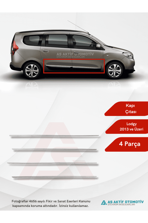 Dacia Lodgy Mpv Yan Kapı Çıtası 4 Parça 2013 ve Üzeri Krom Paslanmaz Çelik