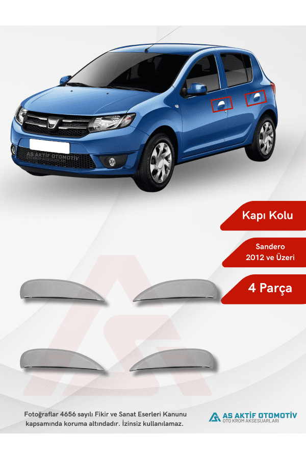 Dacia Sandero – 2 HB 5D Kapı Kolu 4 Parça 2012 ve Üzeri Krom Paslanmaz Çelik