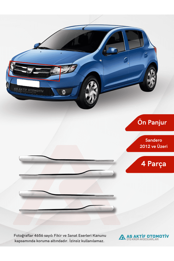 Dacia Sandero – 2 HB 5D Ön Panjur 4 Parça 2012-2016 Krom Paslanmaz Çelik