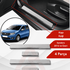 Dacia Sandero – 2 HB 5D Kapı Eşiği 4 Parça 2012 ve Üzeri Krom Paslanmaz Çelik