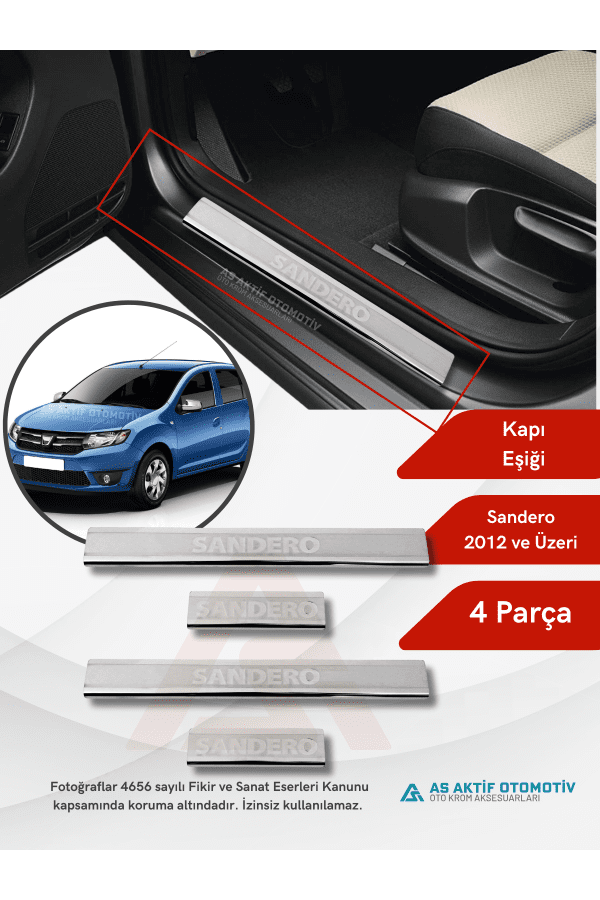 Dacia Sandero – 2 HB 5D Kapı Eşiği 4 Parça 2012 ve Üzeri Krom Paslanmaz Çelik