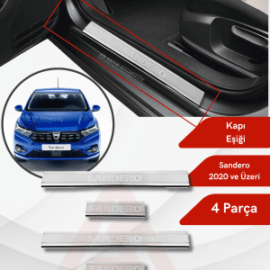 Dacia Sandero – 3 HB 5D Kapı Eşiği 4 Parça 2020 ve Üzeri Krom Paslanmaz Çelik