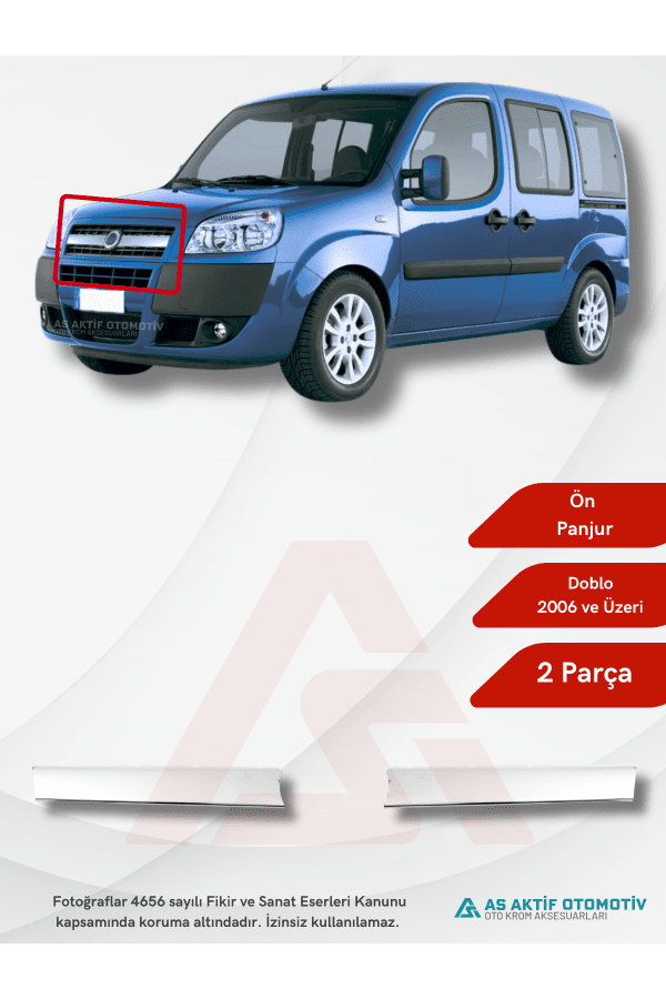 Fiat Doblo I Facelift Panel Van/Lav Ön Panjur 2 Parça 2006 ve Üzeri Krom Paslanmaz Çelik