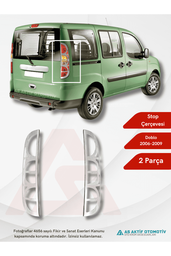 Fiat Doblo I Facelift Panel Van/Lav Stop Çerçevesi 2 Parça 2006 ve Üzeri Krom Paslanmaz Çelik