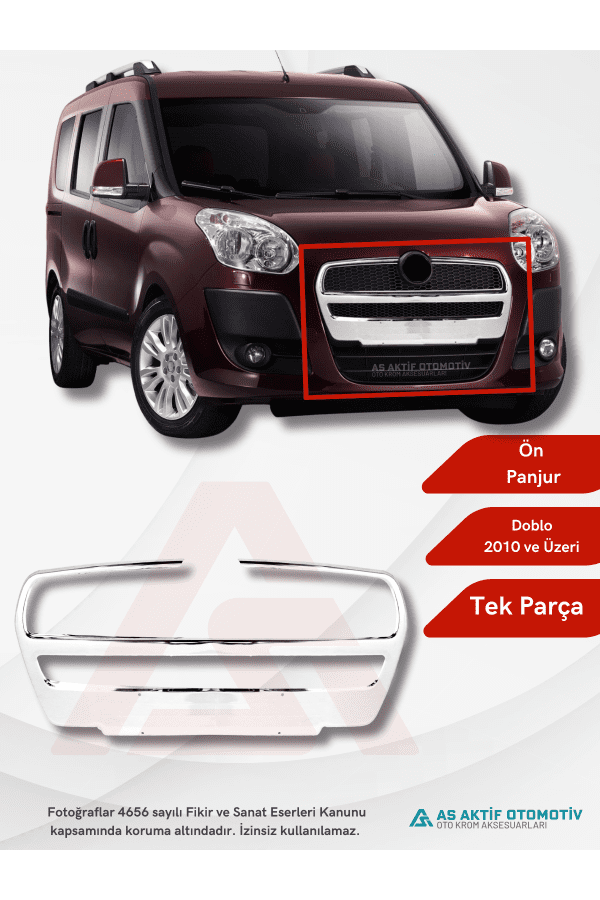 Fiat Doblo-2 Panel Van/Lav Ön Panjur 2010 ve Üzeri Krom Paslanmaz Çelik