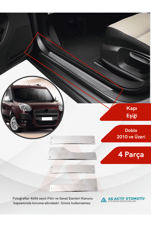 Fiat Doblo-2 Panel Van/Lav İç Kapı Eşiği 4 Parça 2010 ve Üzeri Krom Paslanmaz Çelik