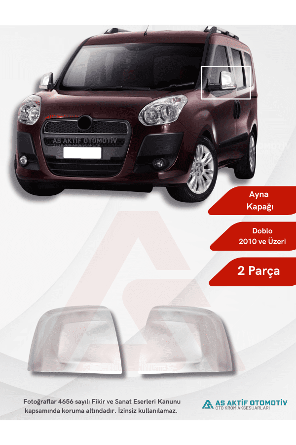 Fiat Doblo-2 Panel Van/Lav Ayna Kapağı 2 Parça 2010 ve Üzeri Krom Paslanmaz Çelik