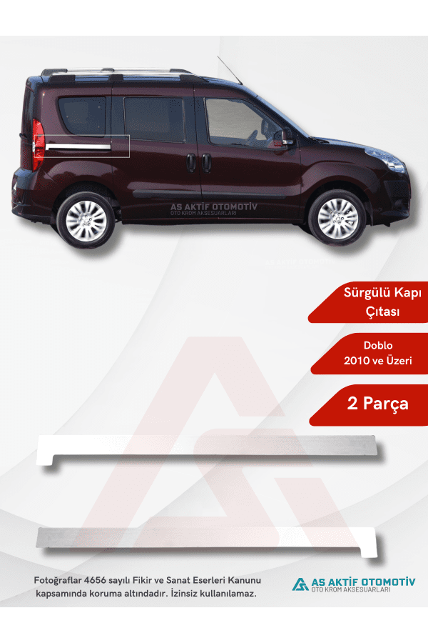 Fiat Doblo-2 Panel Van/Lav Sürgülü Kapı Çıtası 2 Parça 2010 ve Üzeri Krom Paslanmaz Çelik