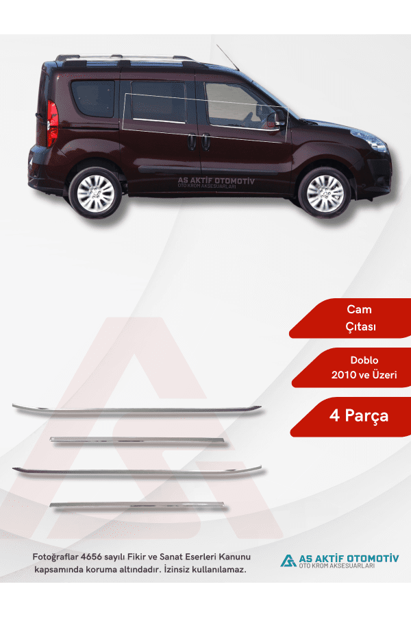 Fiat Doblo-2 Panel Van/Lav Cam Çıtası 4 Parça 2010 ve Üzeri Krom Paslanmaz Çelik