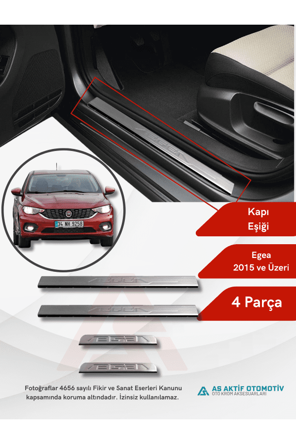 Fiat Egea SD/HB/SW Kapı Eşiği 4 Parça 2015 ve Üzeri Krom Paslanmaz Çelik