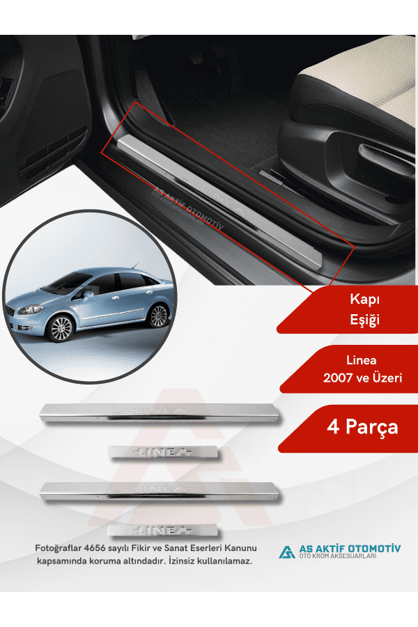 Fiat Linea SD Kapı Eşiği 4 Parça 2007 ve Üzeri Krom Paslanmaz Çelik