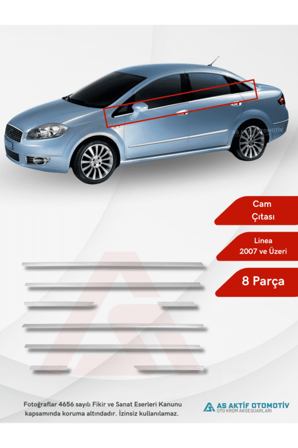 Fiat Linea SD Cam Çıtası 8 Parça 2007 ve Üzeri Krom Paslanmaz Çelik