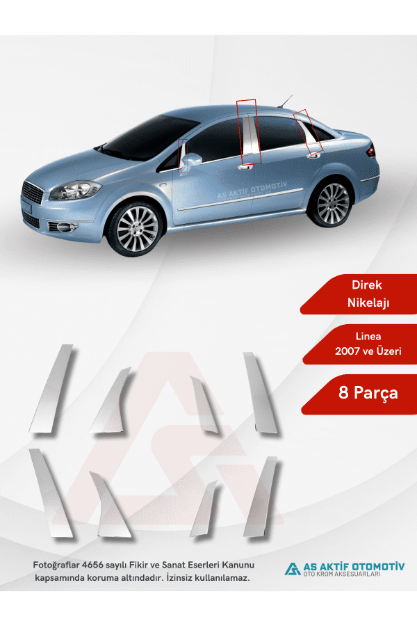 Fiat Linea SD Direk Nikelajı 8 Parça 2007 ve Üzeri Krom Paslanmaz Çelik