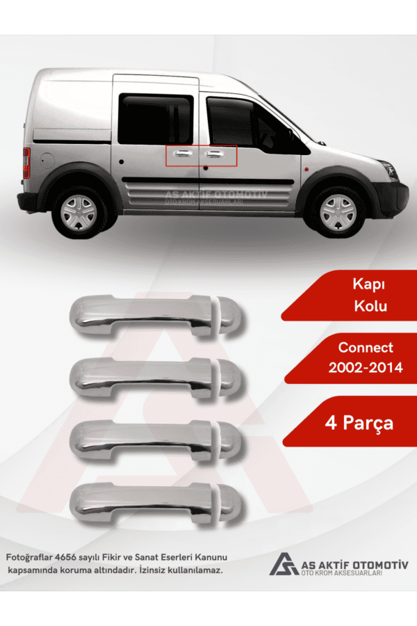 Ford Connect Panel Van/Lav Kapı Kolu 4 Parça 2002-2014 Krom Paslanmaz Çelik