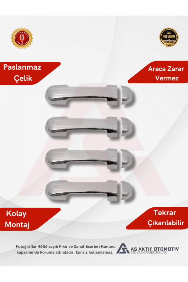 Ford Connect Panel Van/Lav Kapı Kolu 4 Parça 2002-2014 Krom Paslanmaz Çelik