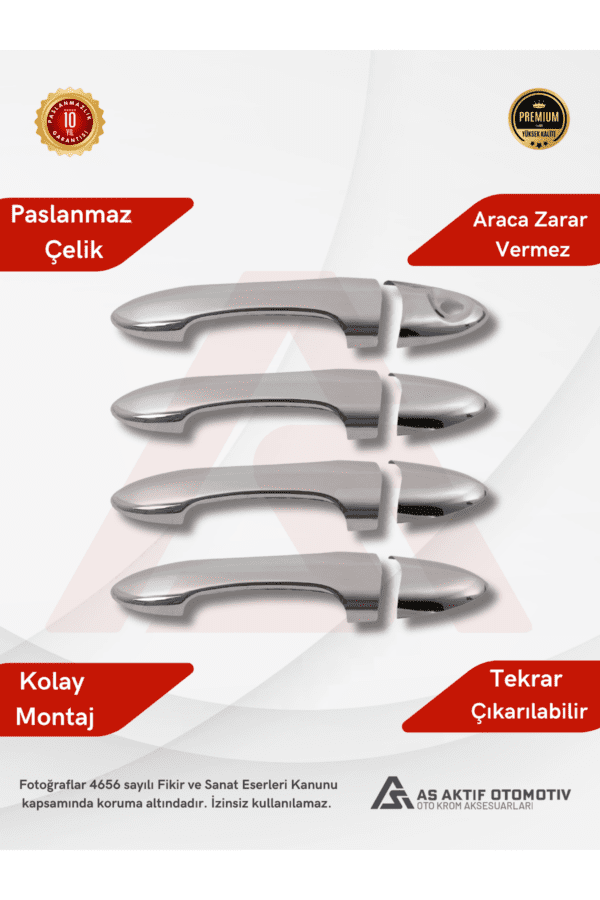 Ford Focus 1 HB 5D/SD Kapı Kolu 4 Parça 1998-2005 Krom Paslanmaz Çelik