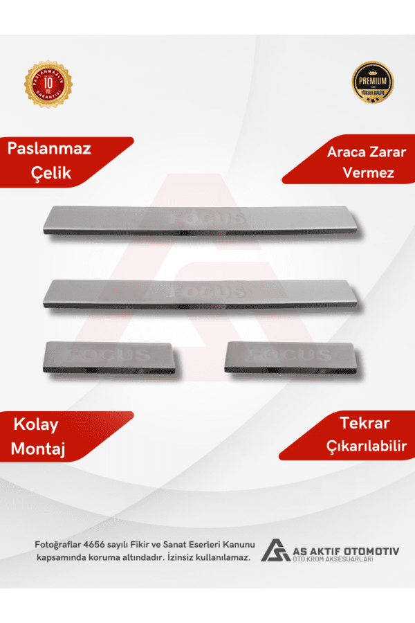 Ford Focus 1 HB 5D/SD Kapı Eşiği 4 Parça 1998-2010 Krom Paslanmaz Çelik