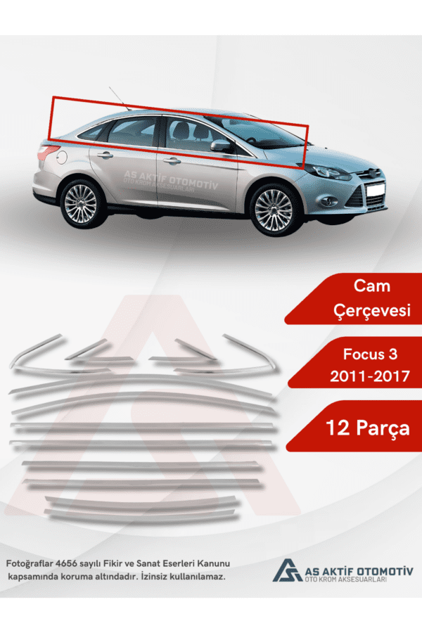 Ford Focus 3 SD Cam Çerçevesi 12 Parça 2011-2017 Krom Paslanmaz Çelik