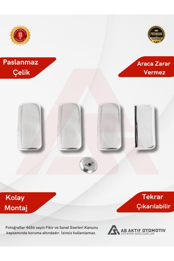 Ford Transit Van Kapı Kolu (4 Kapı) 5 Parça 2003-2013 Krom Paslanmaz Çelik