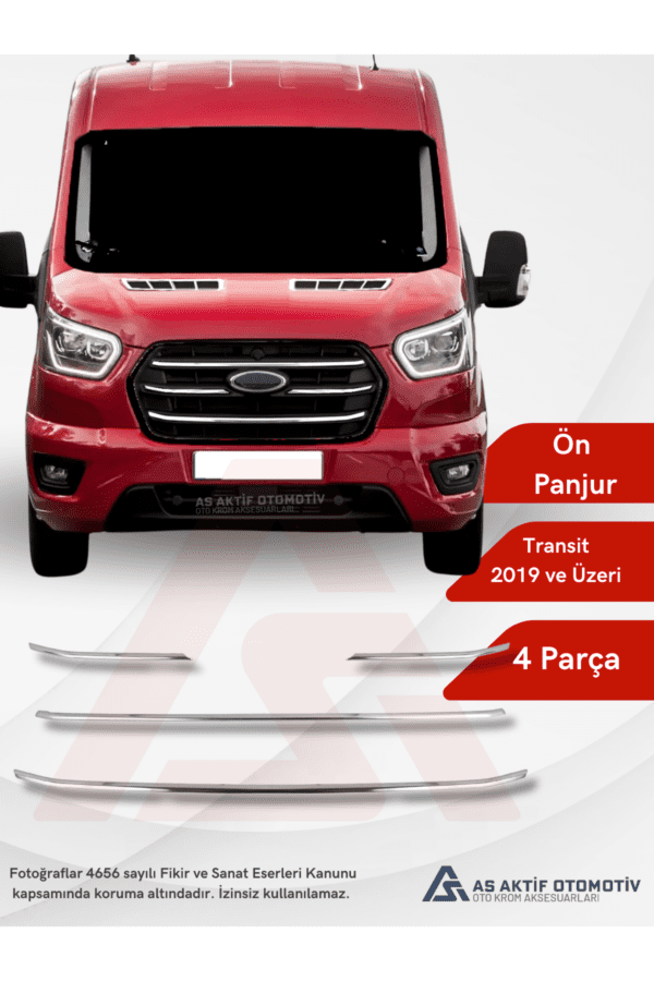 Ford Transit Van Ön Panjur  4 Parça 2019 ve Üzeri Krom Paslanmaz Çelik