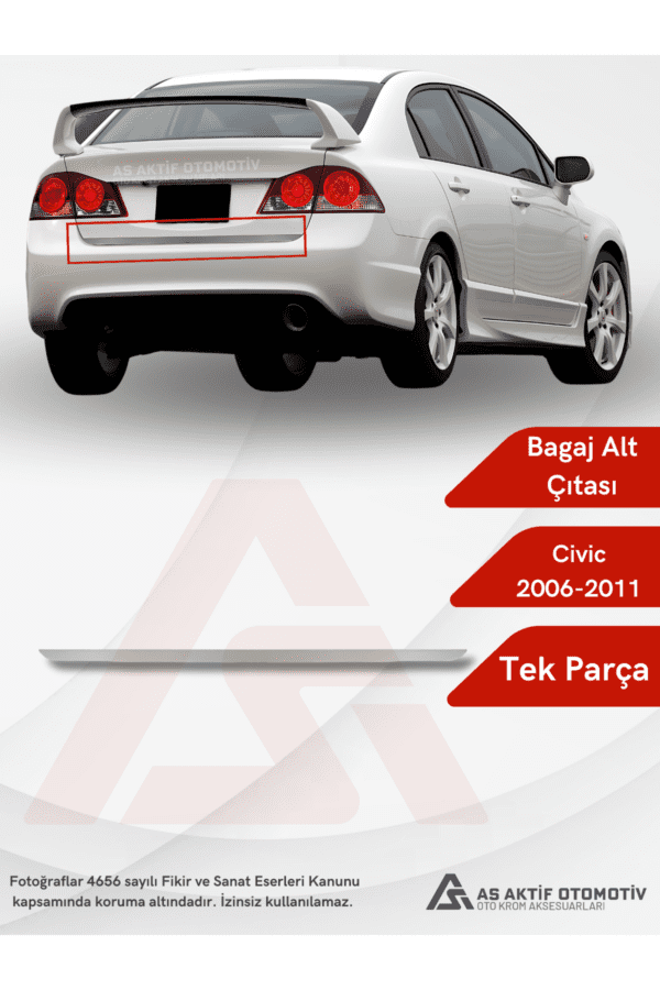 Honda Civic SD Bagaj Alt Çıtası 2006-2011 Krom Paslanmaz Çelik