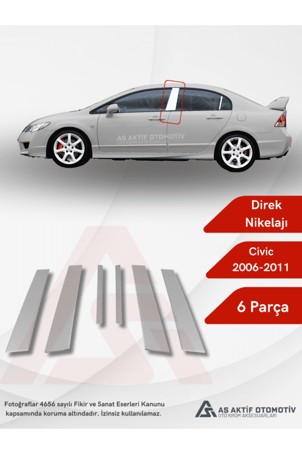 Honda Civic SD Direk Nikelajı 6 Parça 2006-2011 Krom Paslanmaz Çelik