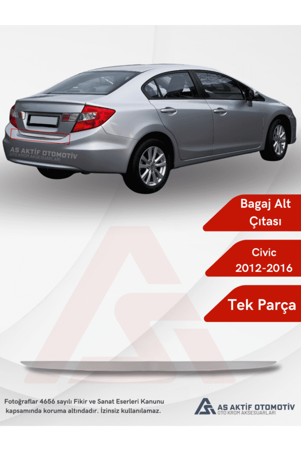 Honda Civic SD Bagaj Alt Çıtası 2012-2016 Krom Paslanmaz Çelik