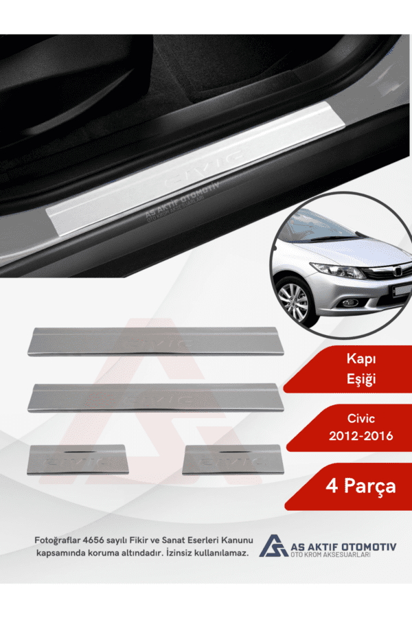 Honda Civic SD Kapı Eşiği  4 Parça 2012-2016 Krom Paslanmaz Çelik