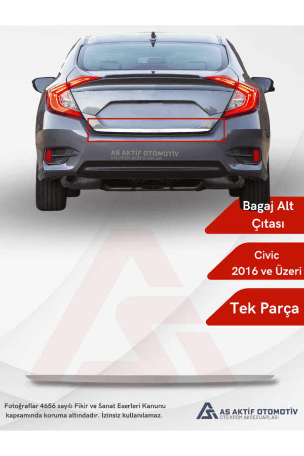 Honda Civic SD Bagaj Alt Çıtası 2016 ve Üzeri Krom Paslanmaz Çelik