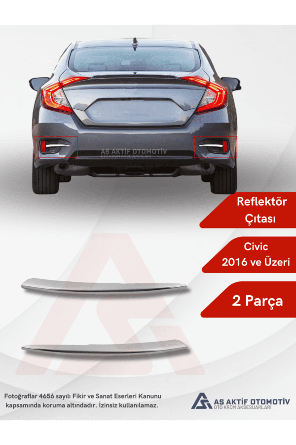 Honda Civic SD Reflektör Çıtası 2 Parça 2016 ve Üzeri Krom Paslanmaz Çelik