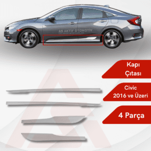 Honda Civic SD Yan Kapı Çıtası (Yazılı) 4 Parça 2016 ve Üzeri Krom Paslanmaz Çelik