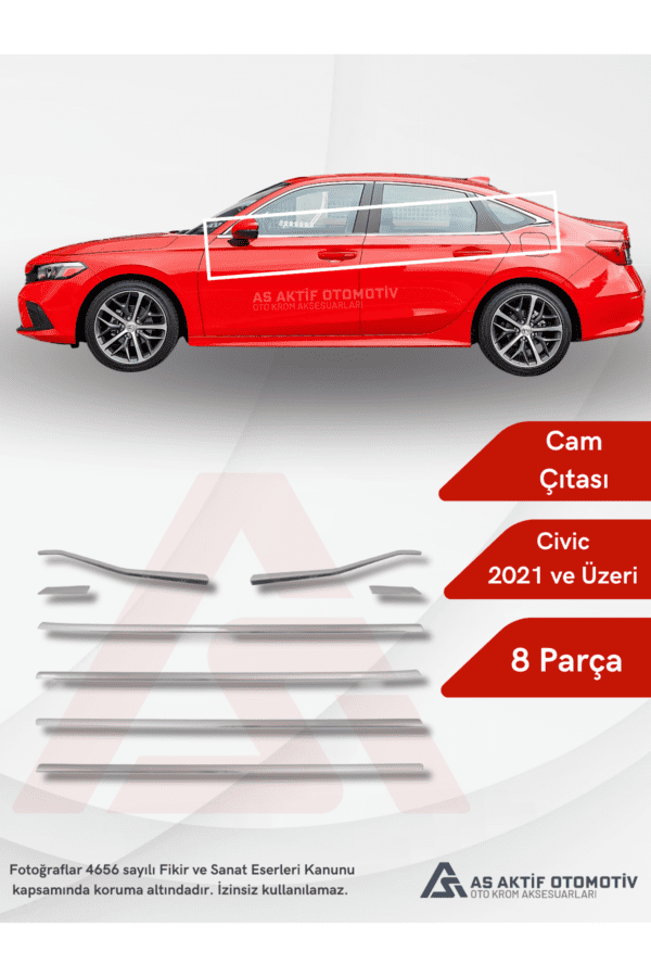 Honda Civic SD Cam Çıtası 8 Parça 2021 ve Üzeri Krom Paslanmaz Çelik