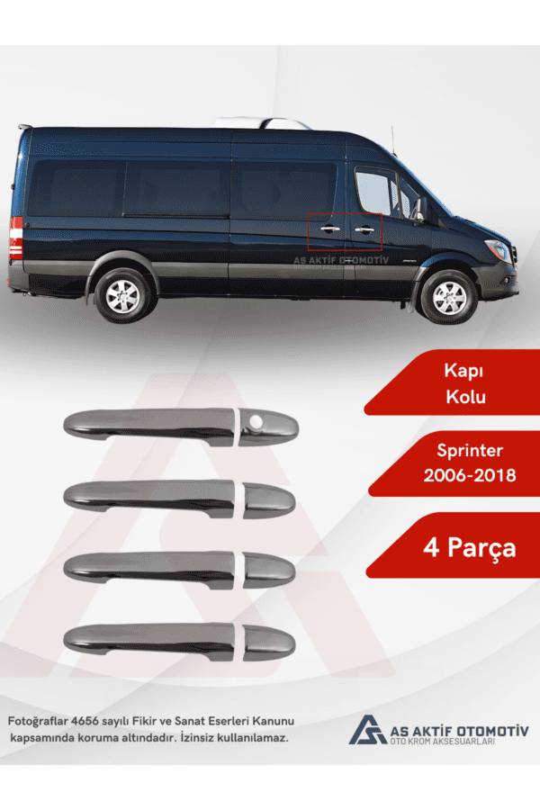 Mercedes Sprinter Van Kapı Kolu 4 Parça 2006 ve Üzeri Krom Paslanmaz Çelik