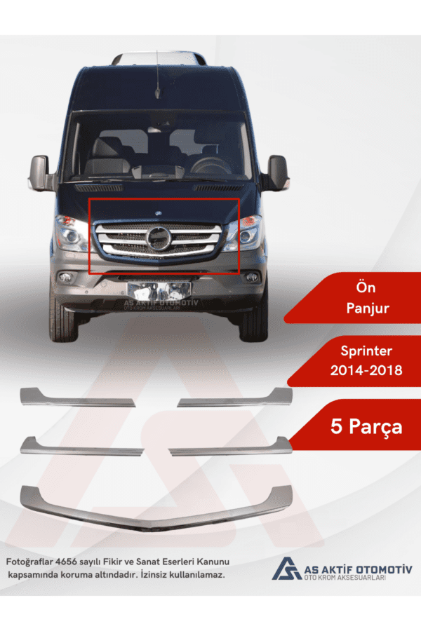 Mercedes Sprinter Van Ön Panjur 5 Parça 2014-2018 Krom Paslanmaz Çelik