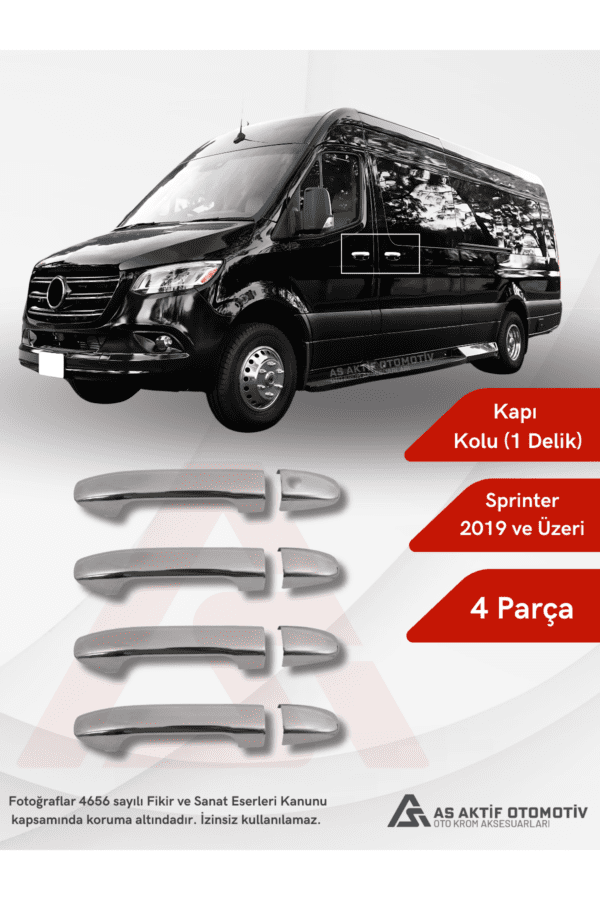 Mercedes Sprinter Van Kapı Kolu  (1 Delik) 4 Parça 2019 ve Üzeri Krom Paslanmaz Çelik