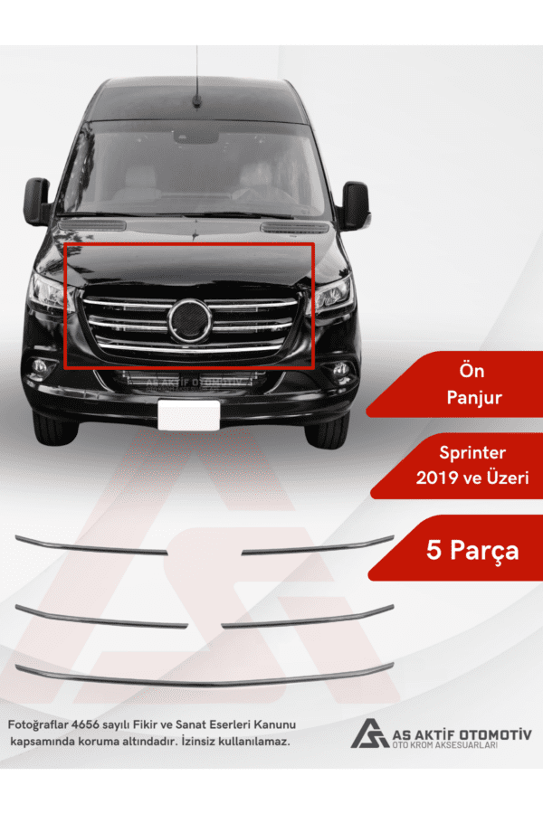 Mercedes Sprinter Van Ön Panjur 5 Parça 2019 ve Üzeri Krom Paslanmaz Çelik