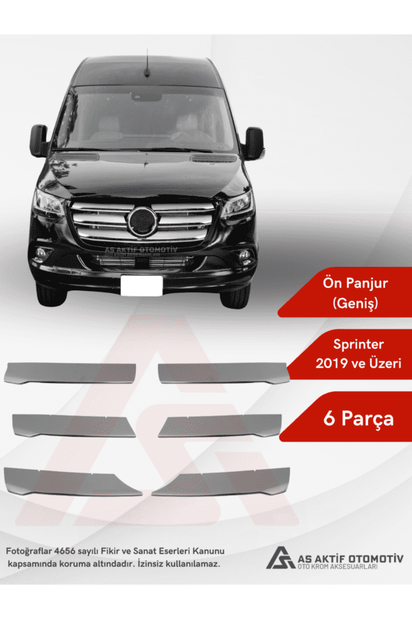 Mercedes Sprinter Van Ön Panjur (Geniş Model) 6 Parça 2019 ve Üzeri Krom Paslanmaz Çelik