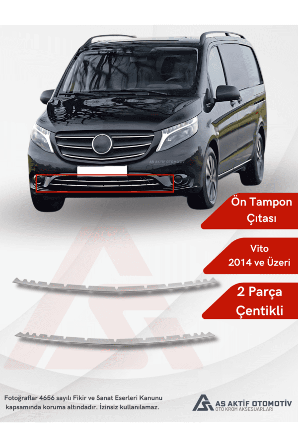 Mercedes Vito W447 Van Ön tampon Çıtası (Çentikli) 2 Parça 2014 ve Üzeri Krom Paslanmaz Çelik