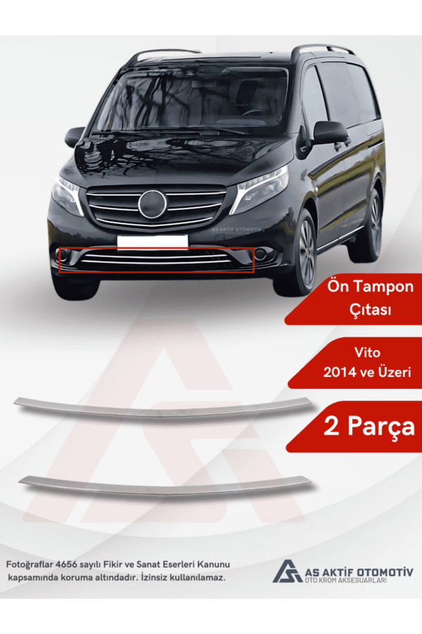 Mercedes Vito W447 Van Ön tampon Çıtası (Düz) 2 Parça 2014 ve Üzeri Krom Paslanmaz Çelik