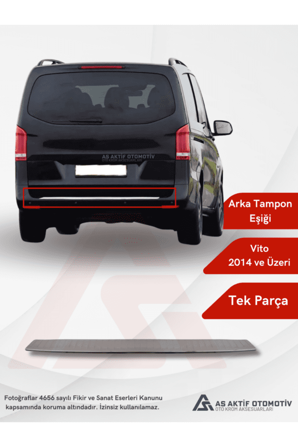 Mercedes Vito W447 Van Arka Tampon Eşiği  2014 ve Üzeri Krom Paslanmaz Çelik