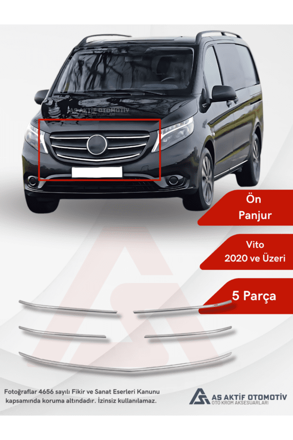 Mercedes Vito W447 Van Ön Panjur  5 Parça 2020 ve Üzeri Krom Paslanmaz Çelik