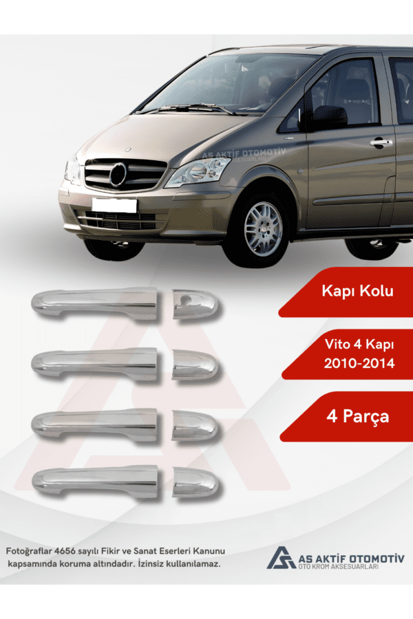 Mercedes Vito W639 Van Kapı Kolu 4 Kapı  4 Parça 2010-2014 Krom Paslanmaz Çelik