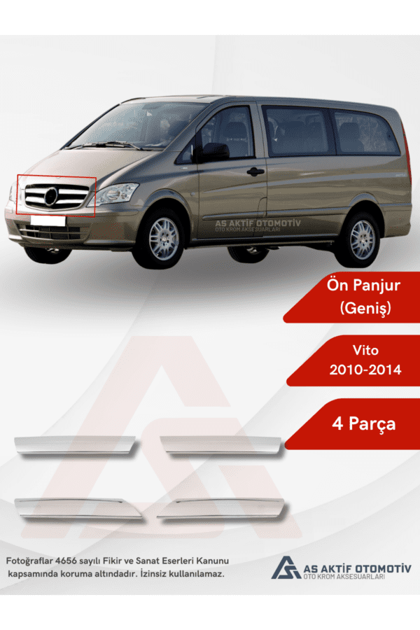 Mercedes Vito W639 Van Ön Panjur (Geniş Model) 4 Parça 2010-2014 Krom Paslanmaz Çelik