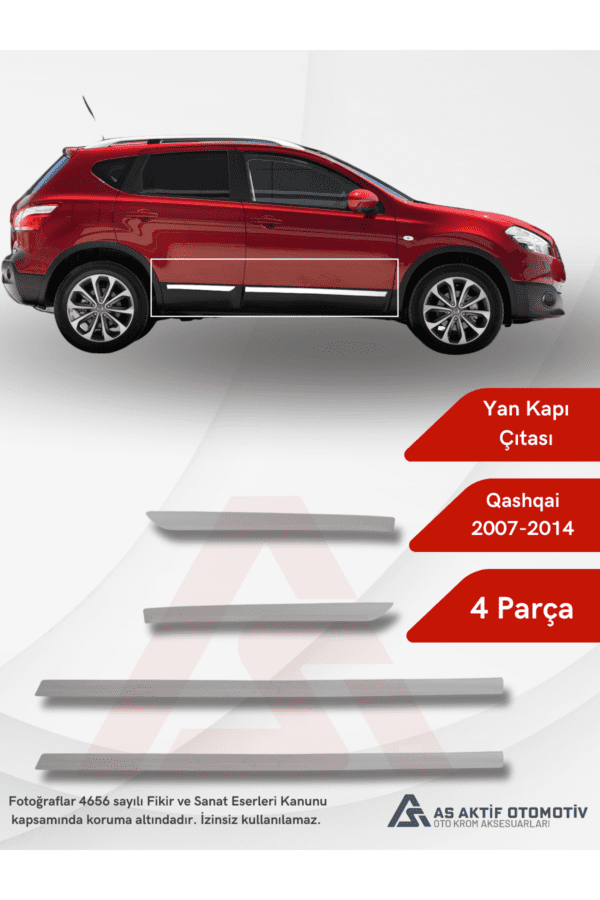 Nissan  Qashqai Suv Yan Kapı Çıtası 4 Parça 2007-2014 Krom Paslanmaz Çelik