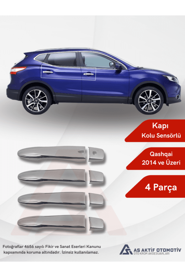 Nissan  Qashqai Suv Kapı Kolu (Sensörlü) 4 Parça 2014 ve Üzeri Krom Paslanmaz Çelik