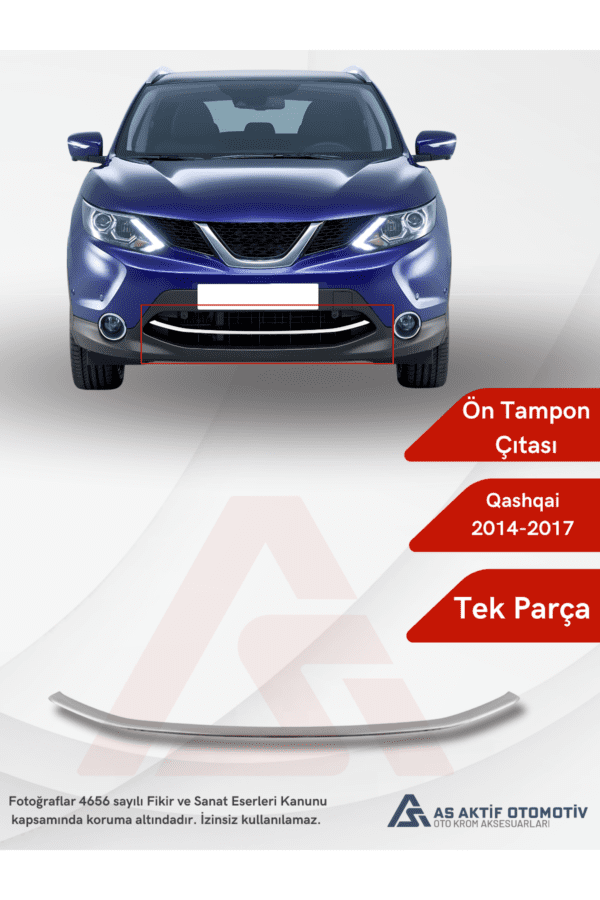 Nissan  Qashqai Suv Ön Tampon Çıtası 2014-2017 Krom Paslanmaz Çelik